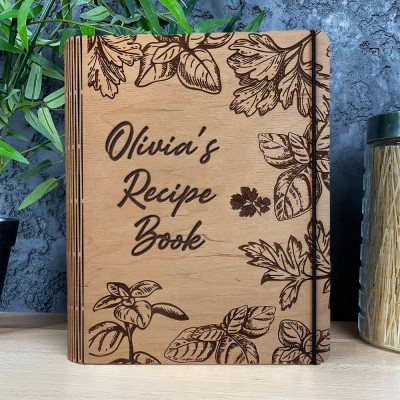 Wooden Family Recipe Book Blank Binder Personalised Engraved Journal for Mum Unique Christmas Gift Ideas