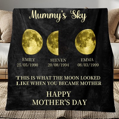 Custom Mummy's Sky Moon Phase Blanket With Kids Names Gift For Mum Unique Mother's Day Gift Ideas