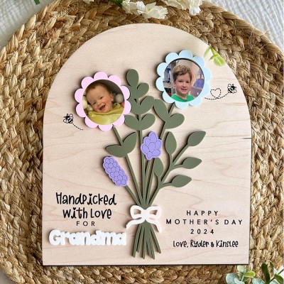 Custom Flower Bouquet Photo Handpicked With Love For Grandma Sign Gift Ideas For Mum Grandma