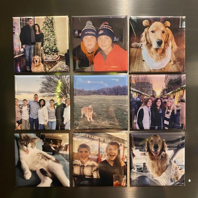 Personalised Gift - 9 Custom Family Fridge Photo Magnets 2x2" Unique Gift for Couples Holiday Gift Birthday Gift For Pet Lover
