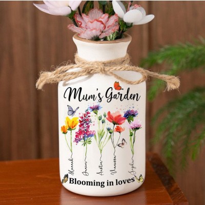 Custom Mum's Garden Birth Month Flower Vase with Kids Names Gift for Mother's Day Keepsake Gifts for Mum Grandma