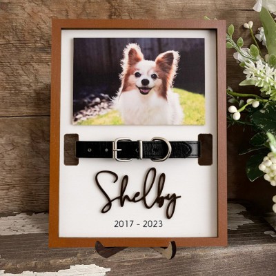 Custom Wooden Pet Memorial Photo Frame with Collar Holder Pet Loss Gift Ideas
