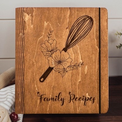 Family Wooden Recipe Book Blank Custom Cookbook Binder Keepsake Gifts for Mum Family Christmas Gift Ideas