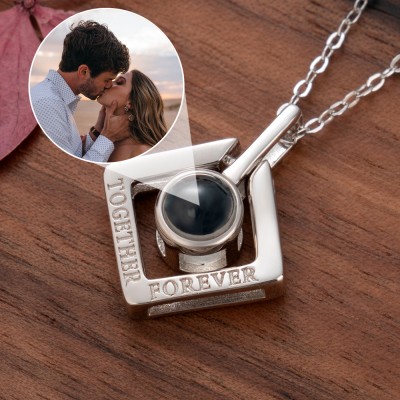 Custom Square Together Forever Photo Projection Necklace Unique Gift For Couple Birthday Gift For Her
