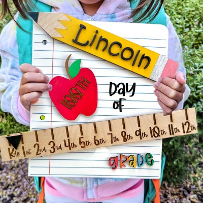 Personalised Interchangeable Photo Prop First/100th/Last Day Sign Back to School Gifts for Kids