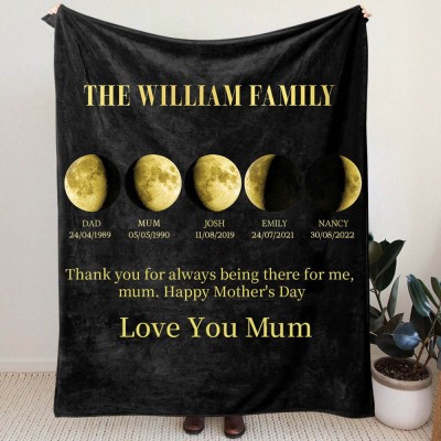 Personalised The William Family Moon Phase Blanket Family Gift For Mum Unique Mother's Day Gift Ideas