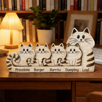 Personalised Wooden Cartoon Cat Family Puzzle Cute Gift for Mum Unique Keepsake Gift For Mother's Day