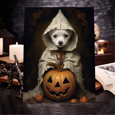 Personalised Halloween Pet Portrait Frame Custom Halloween Poster Funny Wall Art for Pet Lovers Memorial Gifts