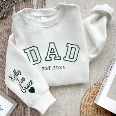 Custom Dad Embroidered Sweatshirt Hoodie With Date On the Sleeve Father's Day Gift Ideas