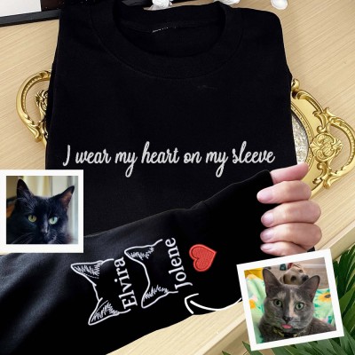 Personalised I Wear My Heart on My Sleeve Embroidered Pet Ears Sweatshirt Hoodie Gifts for Cat Lover