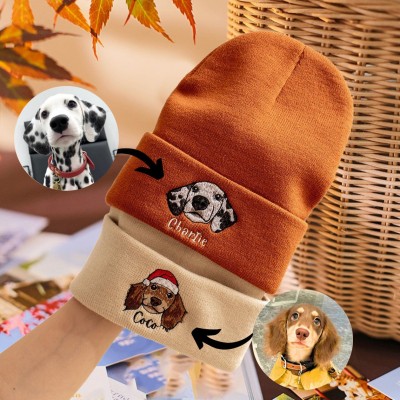 Personalised Embroidered Pet Dog Beanie Hat with Dogs Face on It Gifts for Dog Owners Christmas Gift for Pet Lovers