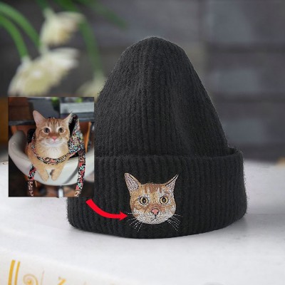 Personalised Embroidered Pet Cat Photo Beanie Hat Gifts for Cat Lovers Christmas Gift for Pet Lovers