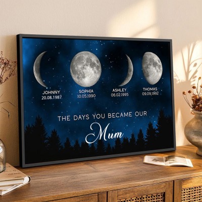 Personalised The Days You Became Our Mum Moon Phase Print Frame Sign With Kids Names Birthday Gift for Mum Baby Shower Gift Mother's Day Gift Ideas