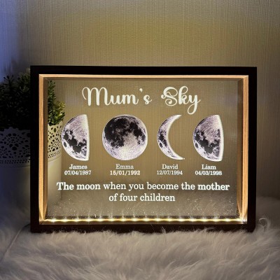 Custom Mum's Sky Moon Phase Night Light Frame with Kids Names Unique Gifts for Mum Mother's Day Gift Ideas