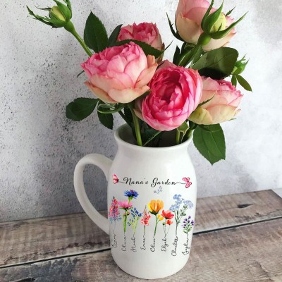 Personalised Nana's Garden Birth Flower Vase With Grandkids Names Love Gift for Grandma Mum Mother's Day Gift Ideas