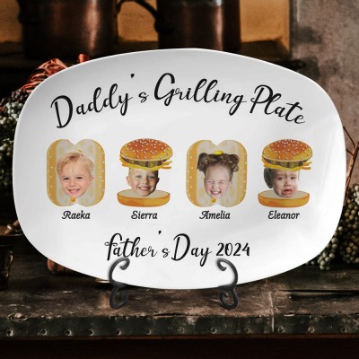 Personalised Daddy's Grilling Plate with Kids Names and Photo Unique Father's Day Gift
