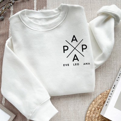 Personalised Papa Embroidered Sweatshirt Hoodie With Kids Names Gift For Dad Father's Day Gift Ideas