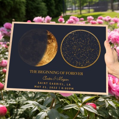 Personalised Star Map Frame with Moon Phase Anniversary Gift Ideas Unique Gift for Couples Christmas Gift