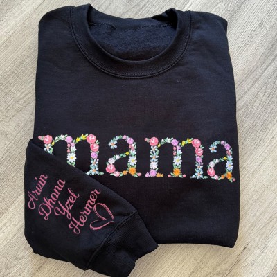 Custom Floral Mama Embroidered Sweatshirt Hoodie With Kids Names Unique Christmas Gifts