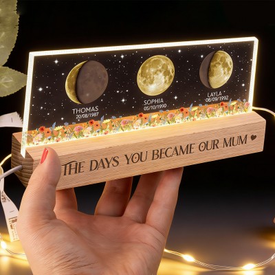 Custom The Day You Became My Mum Moon Phase Night Light With Date Personalised Birthday Gift for Mum Grandma Unique Mothers Day Present