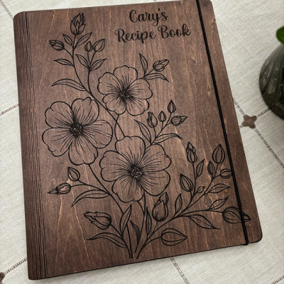 Personalised Wooden Recipe Book Blank Binder Custom Engraved Journal Cookbook for Mum Grandma Christmas Gift