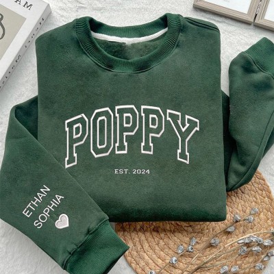 Personalised Poppy Embroidered Sweatshirt Hoodie Custom Gift For Grandpa Dad Father's Day Gift Ideas