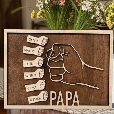 Custom Wood Papa Fist Bump Frame Sign Keepsake Gift For Dad Father's Day Gift Ideas