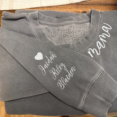 Custom Embroidered Mama Sweatshirt With Kids Names Unique Keepsake Gift For Mum Grandma Mother's Day Gift Present