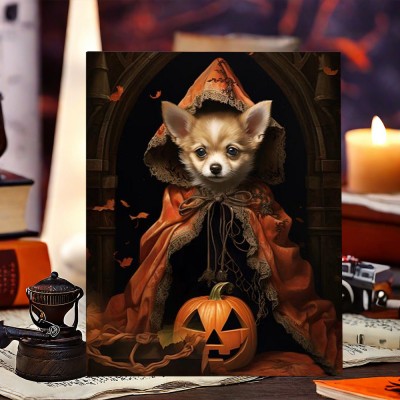 Personalised Halloween Pet Portrait Frame Custom Halloween Poster Funny Wall Art for Pet Lovers Memorial Gifts