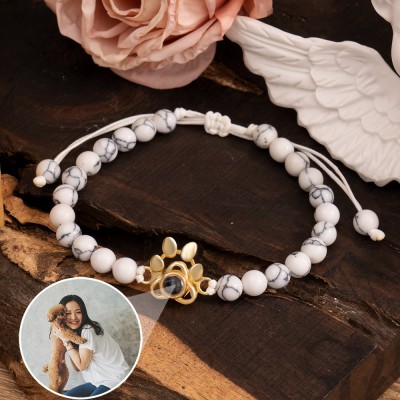 Personalised Pet Paw Photo Projection Beaded Bracelet with Picture Inside Unique Gifts For Pet Lover