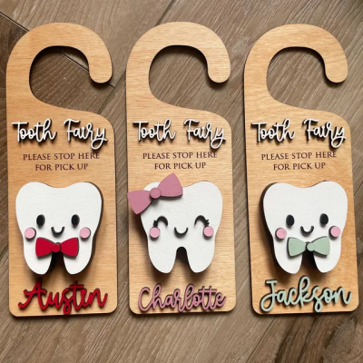 Personalised Tooth Fairy Door Hanger With Money Holder Keepsake Gift for Kids