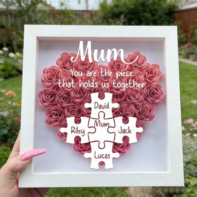 Personalised Mum Heart Flower Shadow Box With Kids Puzzle Names Unique Family Gift For Mum Grandma Mothers Day Presents