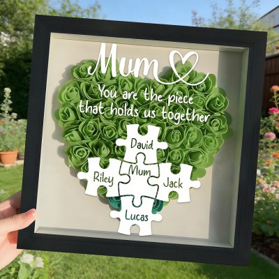 Personalised Mum Flower Shadow Box Custom Kids Puzzle Names Frame Last Minute Gift For Mum Grandma Mothers Day Presents