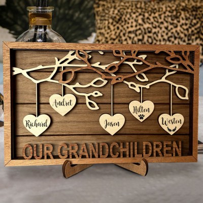 Custom Wood Family Tree Sign with Engraved Names Family Keepsake Gifts for Grandma Mum Mother's Day Gifts