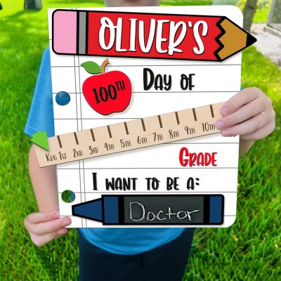 Custom Interchangeable First/100th/Last Day of School Sign With Chalkboard Photo Prop Back to School Unique Gifts for Kids