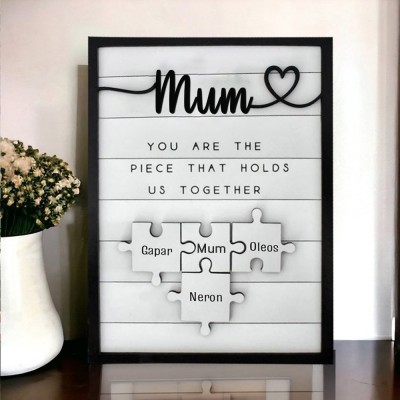 Personalised Mum with Kids Names Wooden Puzzle Frame