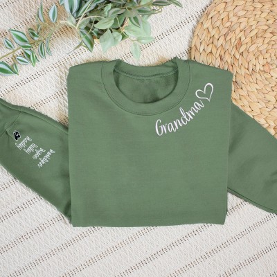 Custom Grandma Embroidered Sweatshirt Hoodie With Grandkids Names On The Sleeve Gift For Mum Grandma