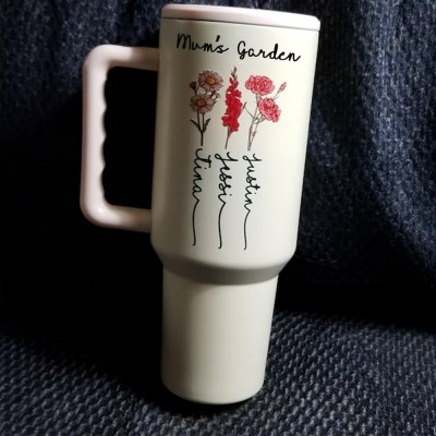 Personalised Mum's Garden Birth Month Flower Tumbler with Kids Names Love Gift for Mum Grandma Mother's Day Gift Ideas