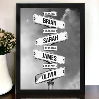 Personalised Date of Birth Vintage Street Sign with Names Gift for Mum Dad Family Keepsake Gifts