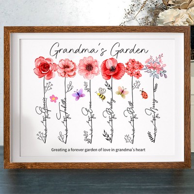 Custom Art Print Birth Flower Frame To Grandma's Garden Gift for Mum Grandma Mother's Day Gift Ideas