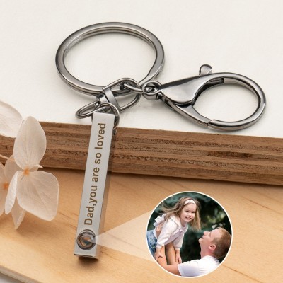 Custom Bar Photo Projection Keychain With Engraving Names Gift for Dad Father's Day Gifts