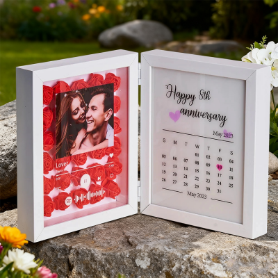Personalised Flower Shadow Box With Calendar Gifts for Couples Unique Anniversary Gift Christmas Gift