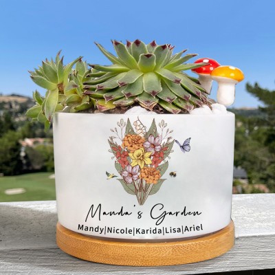 Custom Family Garden Birth Month Flower Bouquet Mini Plant Pots Gifts for Grandma Mum