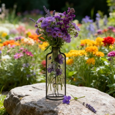 Personalised Birth Month Flower Stained Glass Vase Unique Gifts for Her Christmas Gift for Mum Grandma