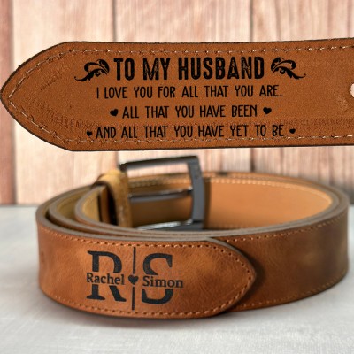 Personalised Mens Engraved Leather Belt Unique Anniversary Gift for Husband Christmas Gift for Him