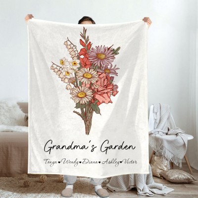 Personalised Birth Month Flower Bouquet Grandma's Garden Blanket Sign Gifts for Grandma Mum Mother's Day Gift ideas
