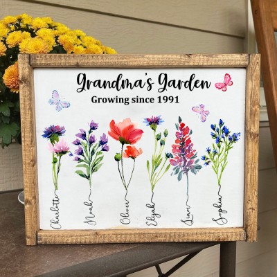 Personalised Grandma's Garden Birth Flower Sign Wood Frame Gift For Mum Grandma Mother's Day Gifts