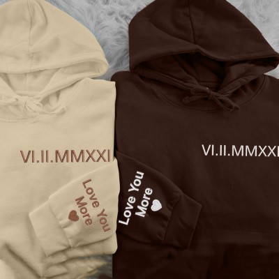 Personalised Embroidered Roman Numeral Hoodie Sweatshirt Anniversary Gift Ideas Love Gift for Couple