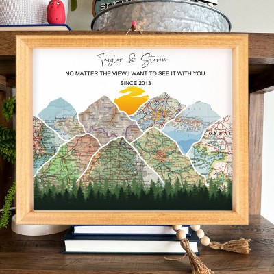 Personalised Mountain Adventure Travel Map Long Distance Gifts Anniversary Gift for Wife Christmas Gift