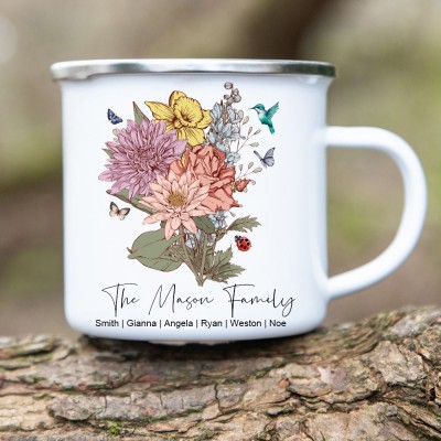 Personalised Family Garden Birth Flower Bouquet Mug With Names Love Gifts For Nana Mum Mother's Day Gift Ideas
